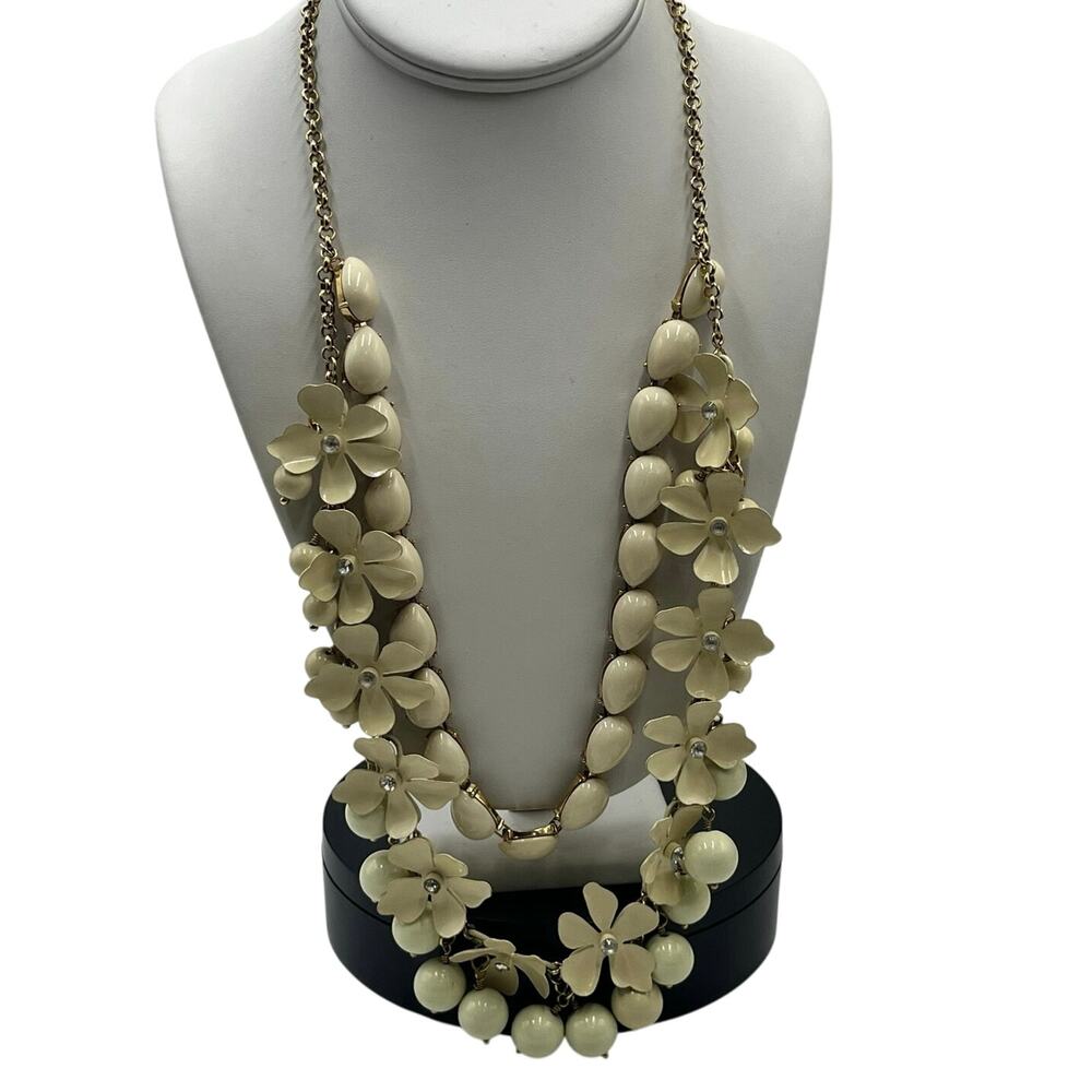 J. Crew Vintage Crystal Cream Enamel‎ Floral Ball Layered Gold Tone Necklace